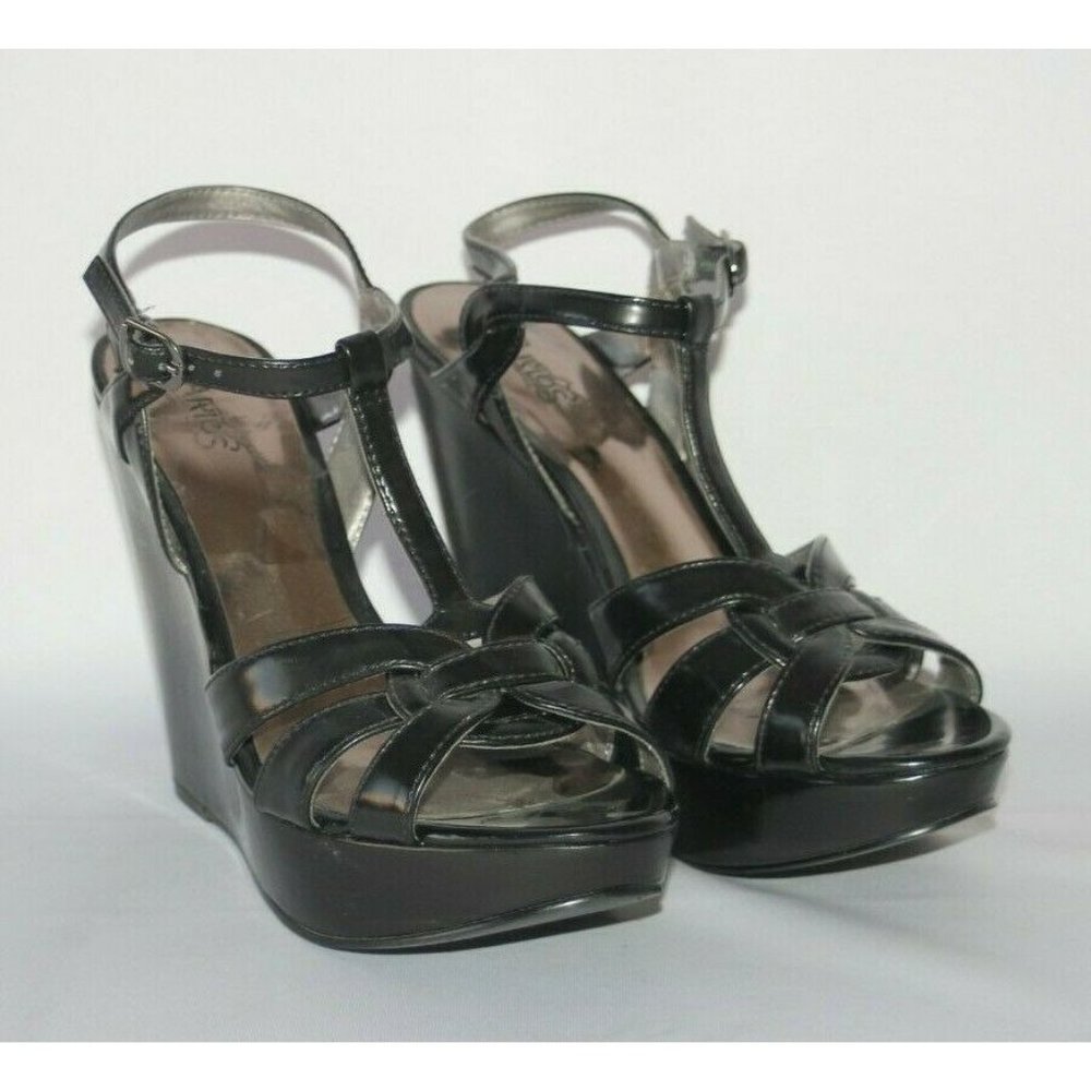 Carlos Santana Tender Patent Leather T-Strap Platform Wedges 9.5 